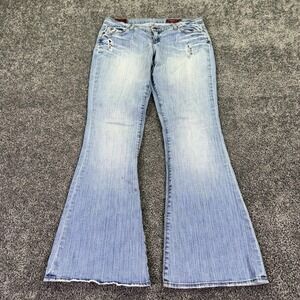 Blue 2 Jeans Womens 30 Blue Low Rise Flare Embroidered Light Wash Denim Casual